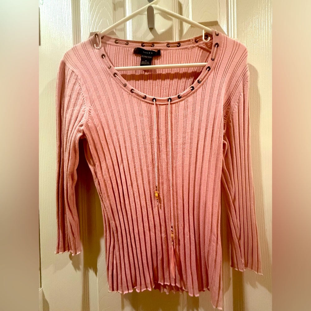 SILKS Cable Knit Sweater Women Pink Size M Long Sleeve Pullover